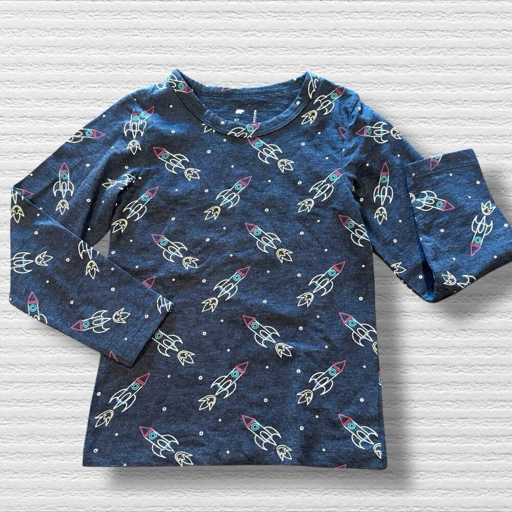 Monica + Andy Rocket Ship Long Sleeve Heather Gray Top 5t Organic Cotton